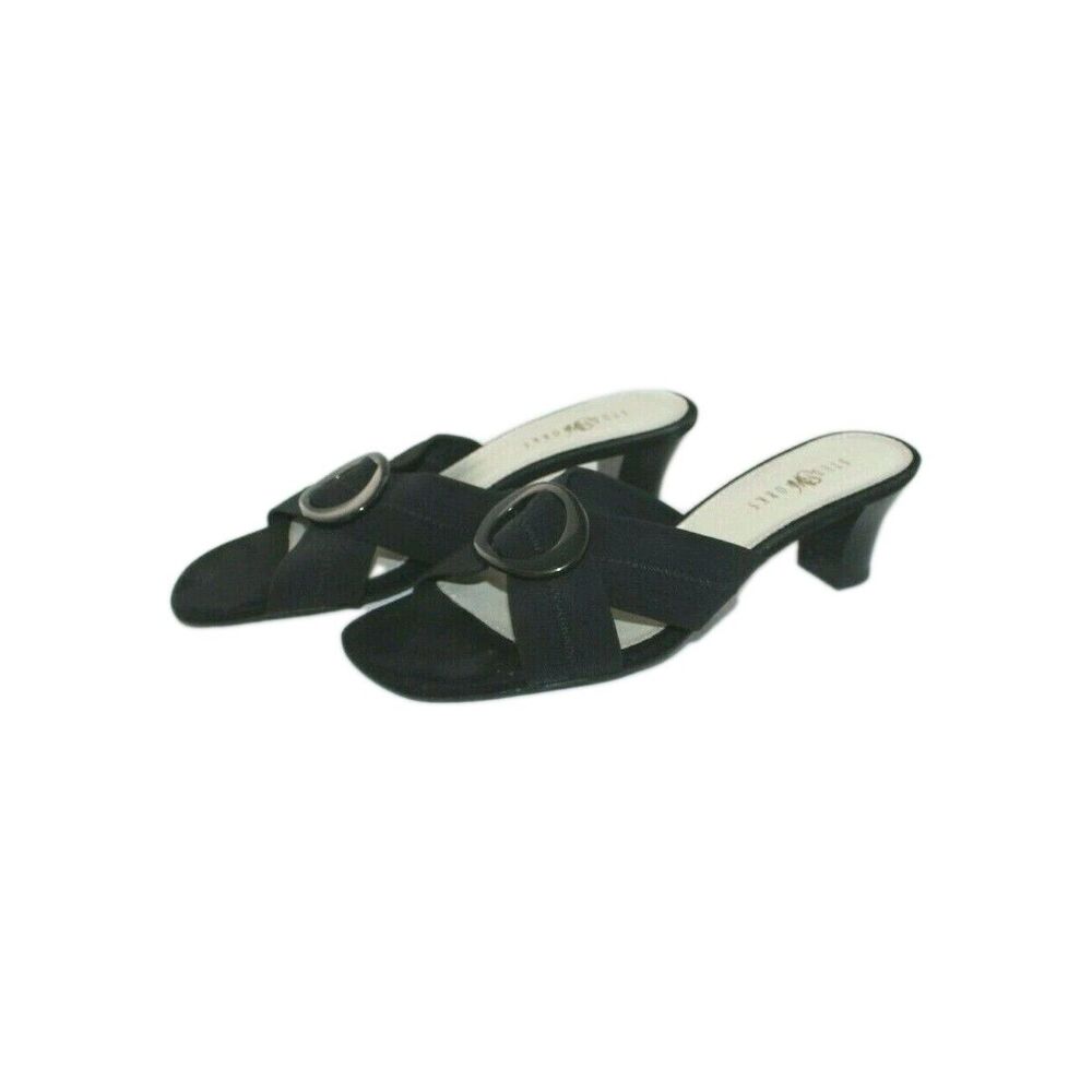 Studio Works Sandals Viva 2 Black Fabric  Slip On Low Heel Buckle Size 8M